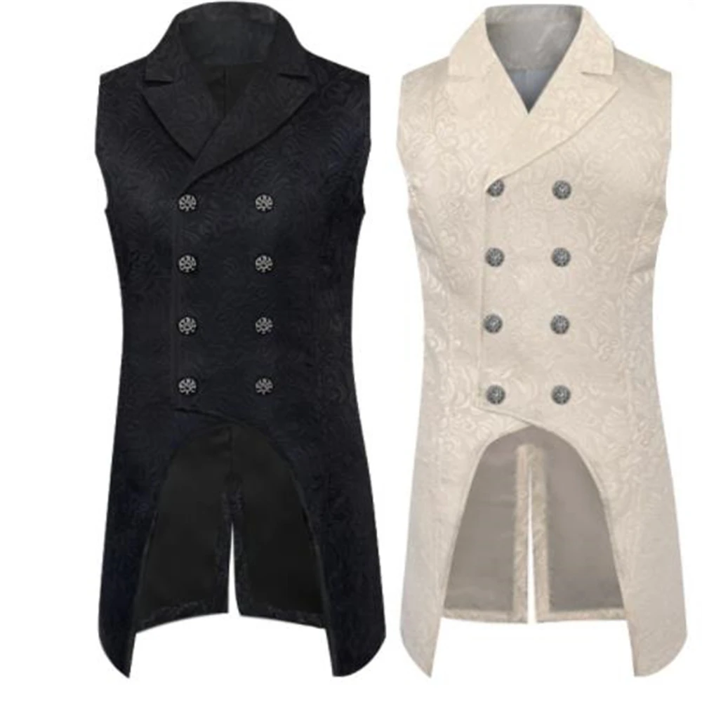 

Жилет мужской двубортный жаккардовый, куртка в винтажном стиле, одежда в стиле стимпанк, в готическом стиле, средневековый стиль, безрукавка в стиле стимпанк