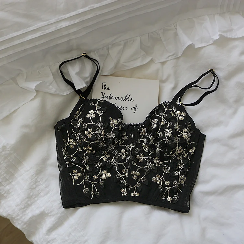 Three-dimensional embroidered bra sexy lace fish bone corset widened breasted with steel ring 2/1 half cup bralette underwear 7