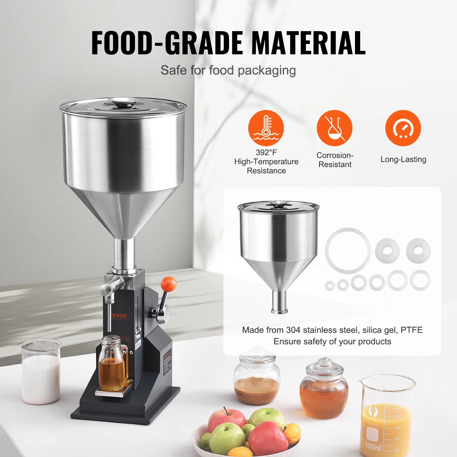 SucceBuy A03 5-50ml/5-100ml Manual Liquid Filling Machine Paste Bottle Filler Adjustable with Hopper for Juice Shampoo Honey 5