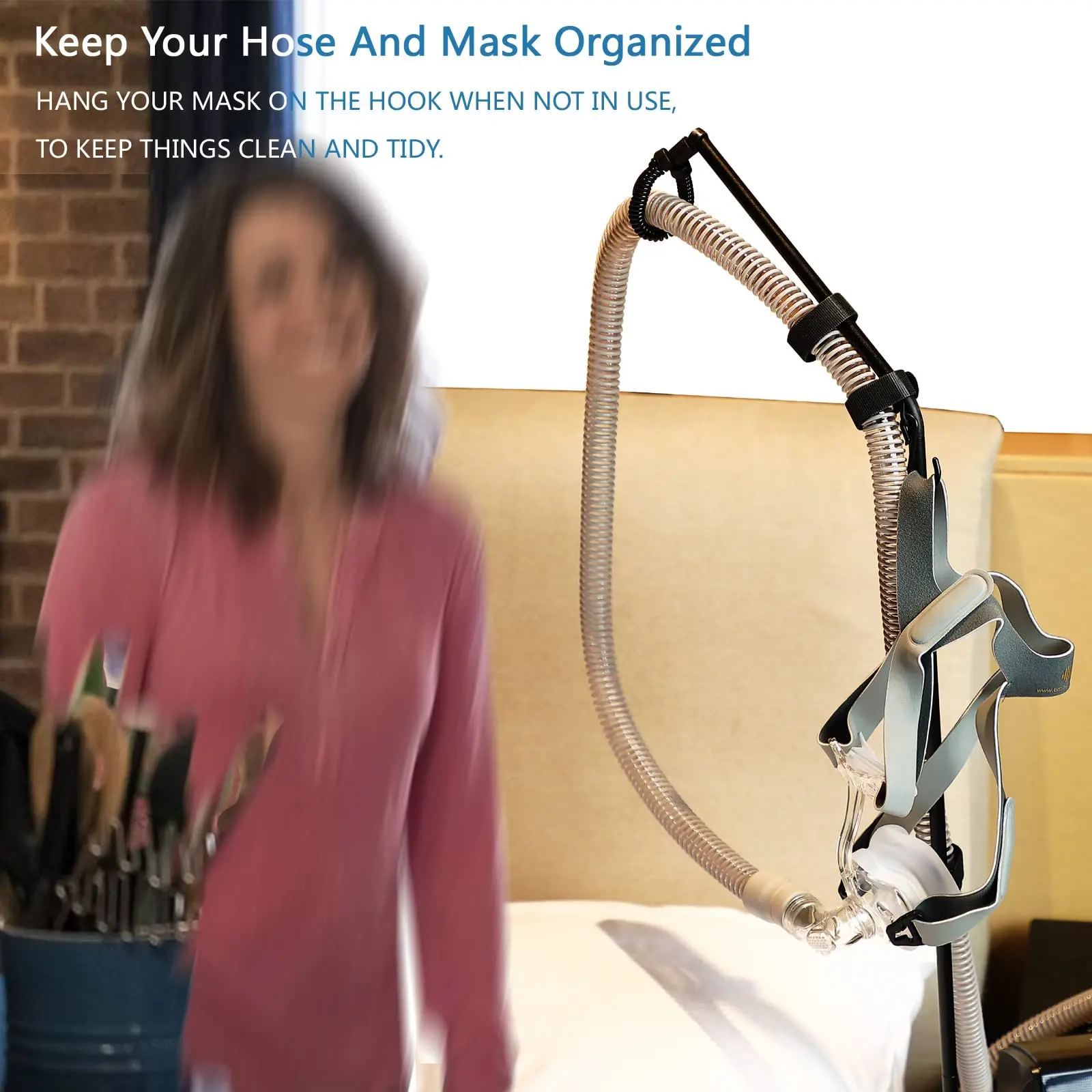 CPAP-Soporte de manguera para colgar mascarillas, tubo de Elevación plegable, giratorio de 360 °, para poner debajo del colchón