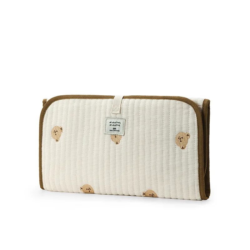 Portable Newborn Changing Pad Cover Ins Korean Cute Floral Bear Infant Diaper Changing Mat Foldable Waterproof Wipes Container
