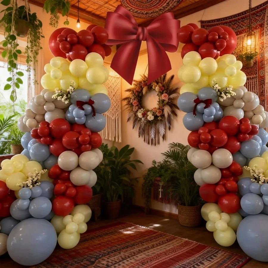 144-teiliges Prinzessinnen-Ballon-Girlanden-Set, Burgunderrot, Blau, Gelb, Sandweiß, Latexballons, geeignet für Frühlings-Teepartys, Mädchen-Geburtstagsfeiern, Junggesellinnenabschiede, Babypartys, Märchen-Prinzessinnen-Themenpartys