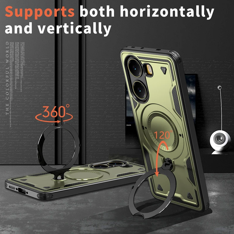 Military Drop-Proof Hard Case with 360° Adjustable Ring Stand and TPU Protection