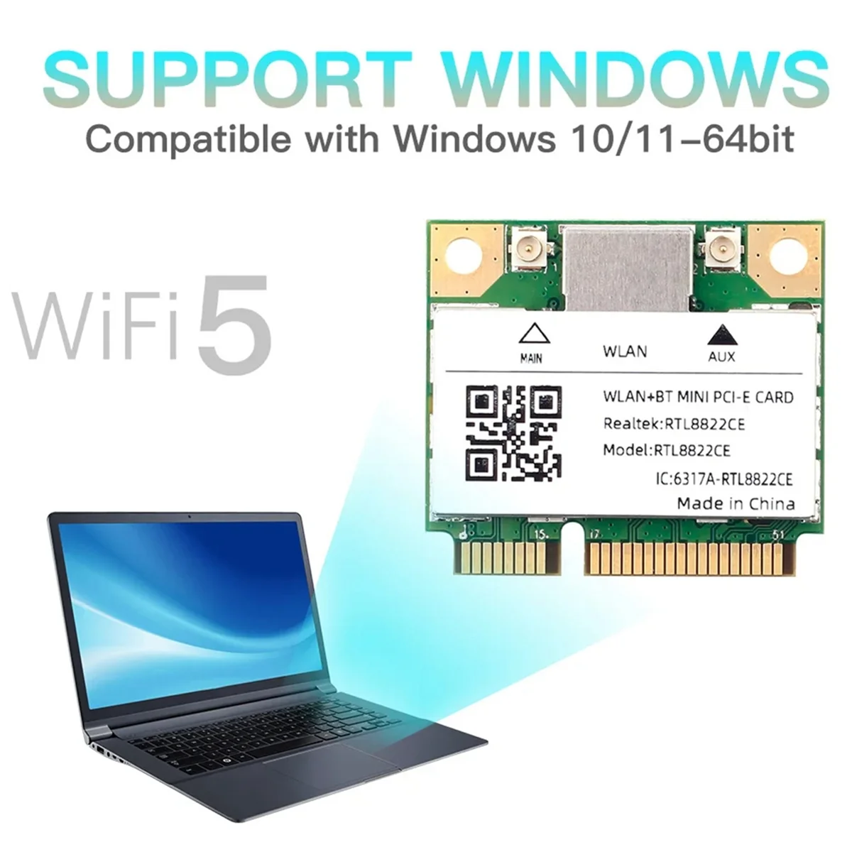 더운 듀얼 밴드 미니 Pcie RTL8822CE 1200Mbps WiFi 카드 Bluetooth 5.1 무선 어댑터 802.11ac 노트북/PC Wind 10/11