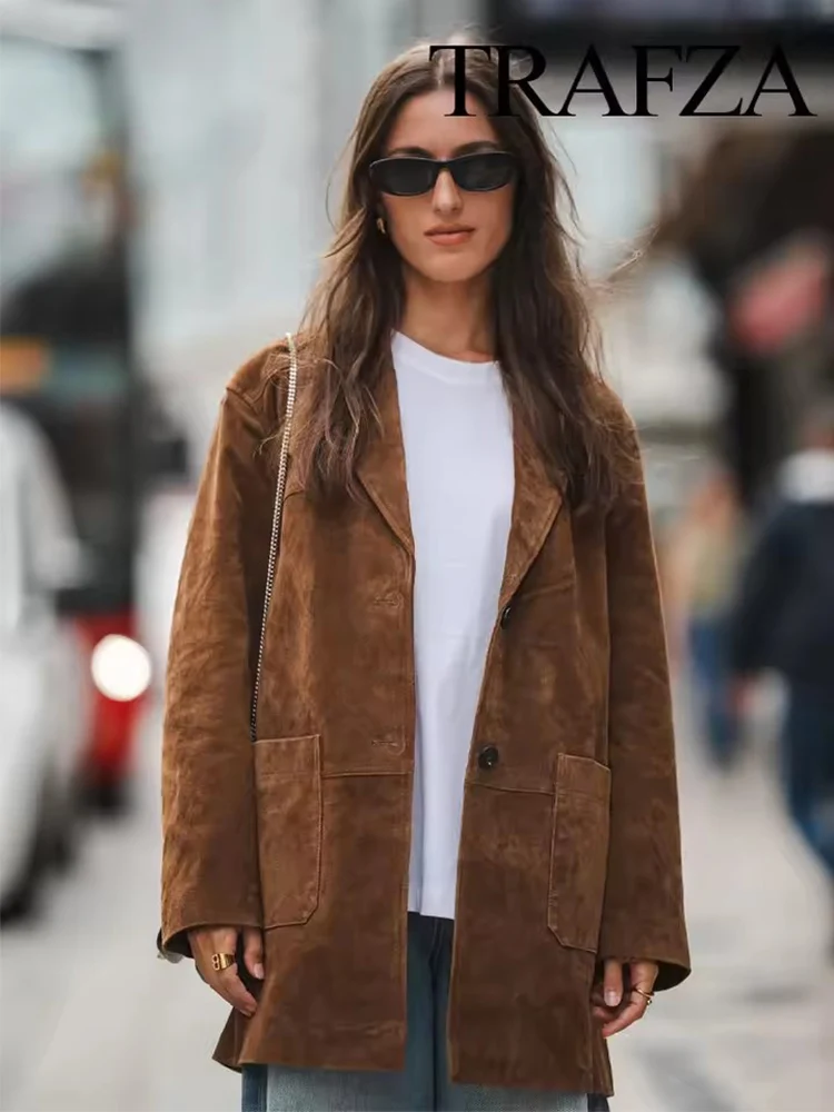 2025 Autumn New Long Jackets For Women Lapel Long Sleeve Single-Breasted Jacket Coat Vintage Loose Lady Outerwears Street