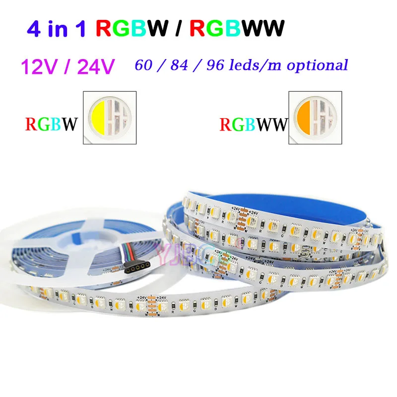 

5M RGBW/RGBWW 4 color in 1 LED Strip Tape 60/84/96leds/m 5050 SMD flexible high brightness Lights Bar DC 12V 24V IP30/65/IP67