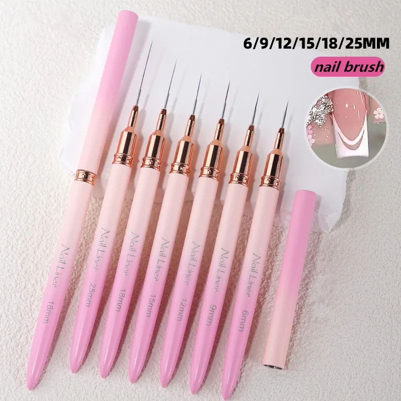 6/9/12/15/18/25mm Pink Gradient Handle Nail Art Liner Brushes Gel Nail Brush Gel Nail Polish Painting Brush Drawing 6