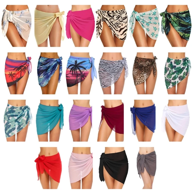 Costume Da Bagno Donna Sarong-Chiffon Beach-Wrap Cover Up Gonna Avvolgente Lunghezza Ginocchio