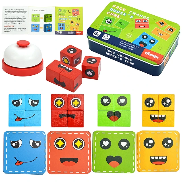 Wooden Face Changing Cube Toys Building Blocks for Cartoon Puzzle Montessori Jigsaw Kids Toy Educational Board Game Family Toys 3