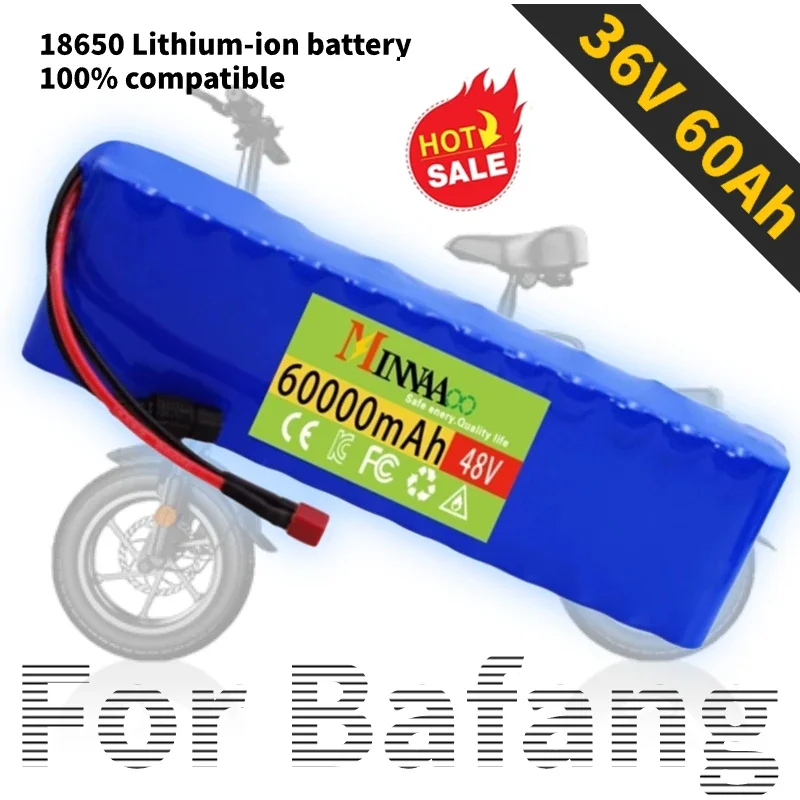 

13S2P 48v 60Ah 18650 Li-ion Battery for Bafang Electric Bike Retrofit Kit 1000w 54.6V 2A Charger + T Plug