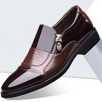 New autumn men's leather shoes Sharp pointed outdoor anti slip flat Fashion Business Zipper Footwear Casual comfort male shoes