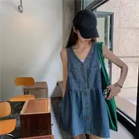 Sleeveless Strap Dress Women Summer Single-Breasted Pockets Denim Dresses Woman Korean Style Loose A Line Mini Dress - Image 4