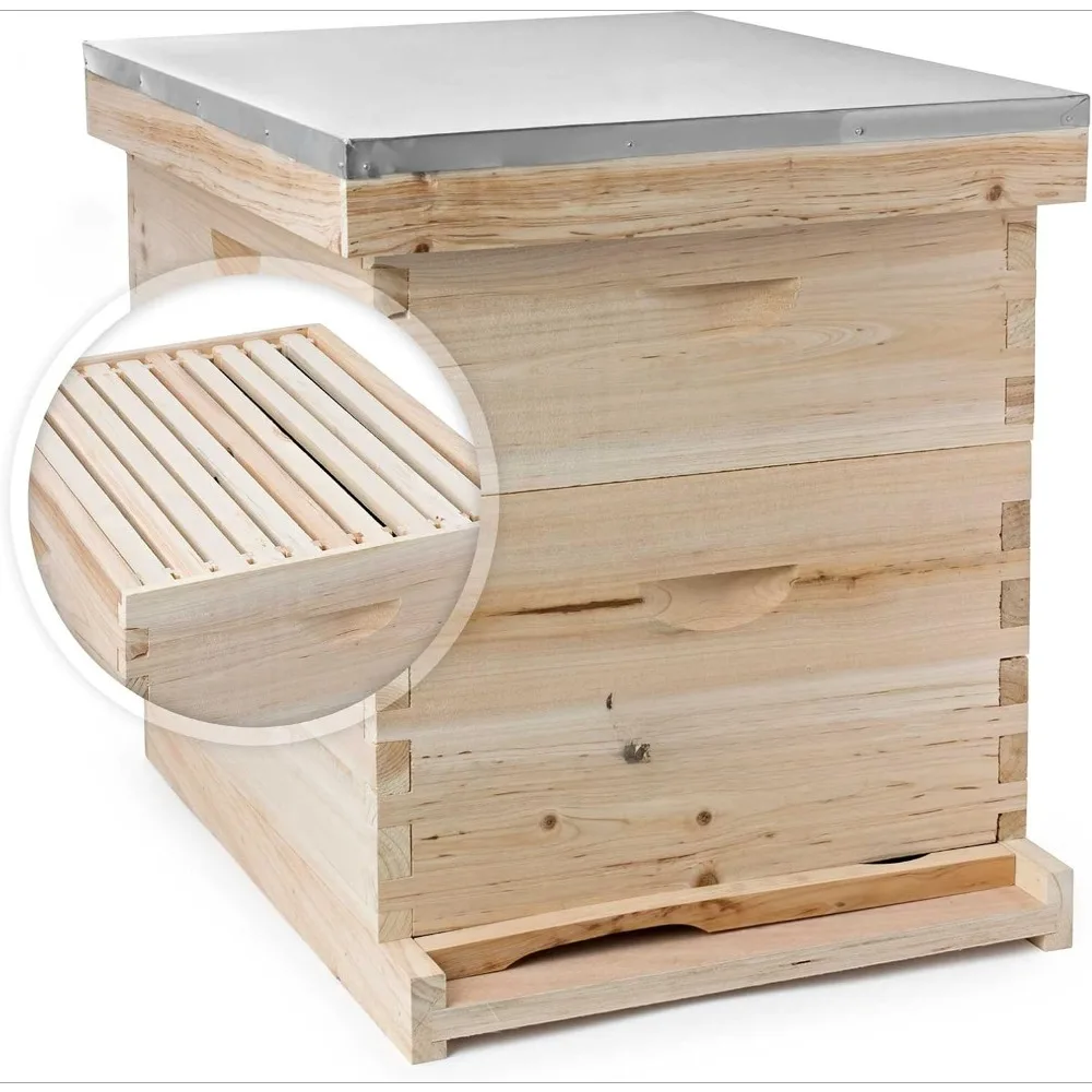 Beehive 20 Frame Complete Box Kit (10 Deep and 10 Medium) with Metal Roof for Langstroth Beekeeping