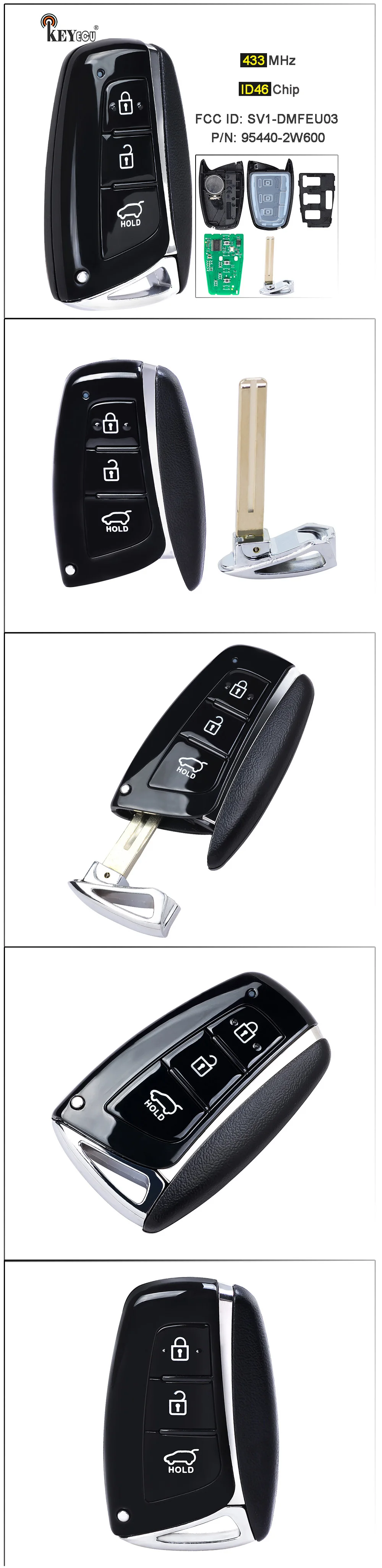Keyforkess 433MHz CAN ID46 Chip FCC: 95440-2W500 / 95440-2W500 Smart 3 pulsanti telecomando portachiavi per Hyundai Santa Fe 2012-2017 - Sa31fc00971f54a22ab83a561d19115f6A