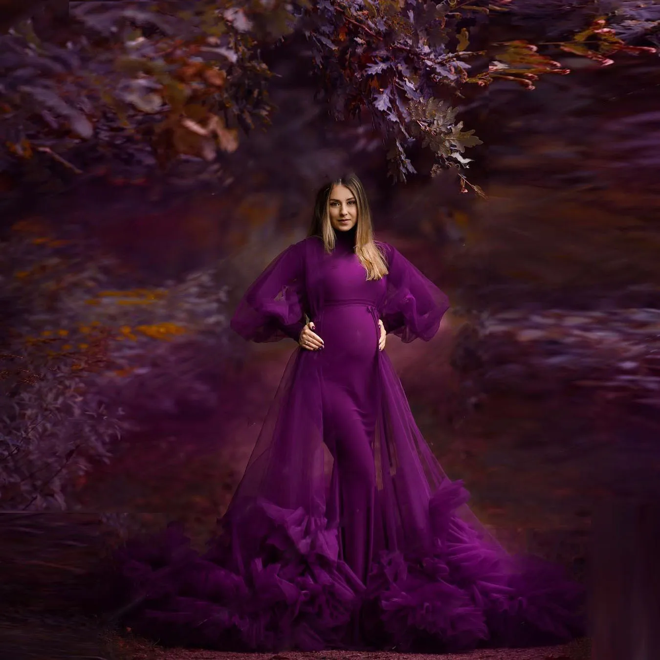 Modest Purple Elastic Long Maternity Women Dresses Photo Shoots With