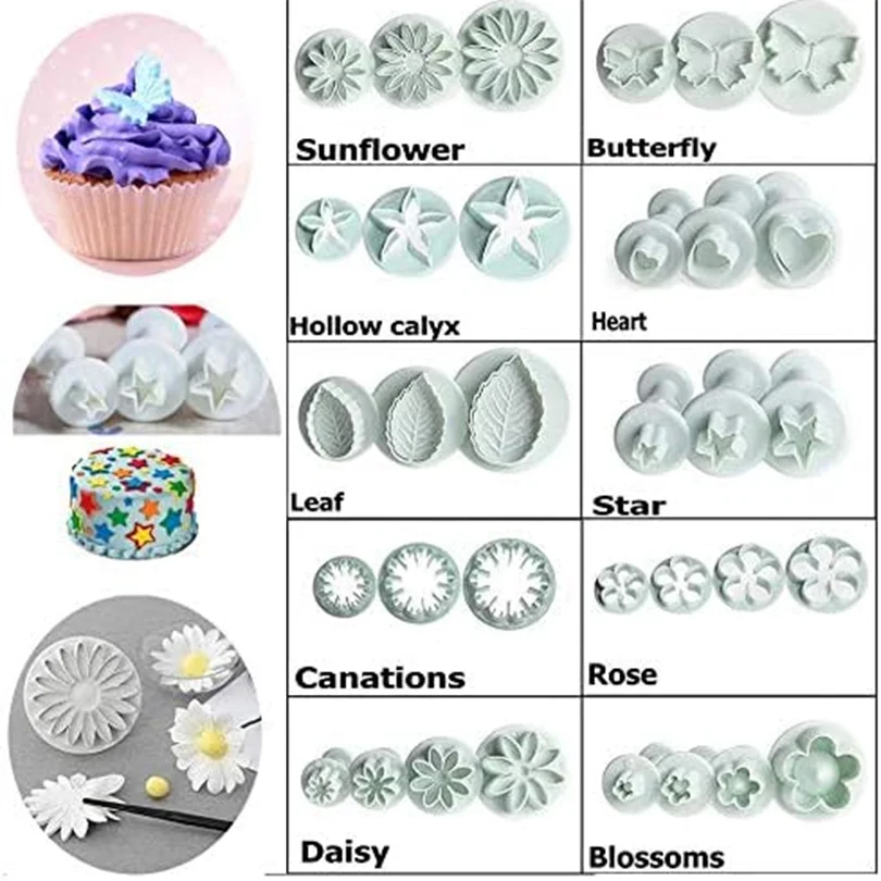 33pcs/set Plunger Cutter Embossing Mold Plastic Spring Printing Mold DIY 3D Decoration Tool Baking Cookie Mold Clay Shaping Tool