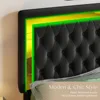 Bed Frame with LED Lights Headboard&Footboard, Velvet Upholstered Full Size Platform Bed Frame No Box Spring Need 6