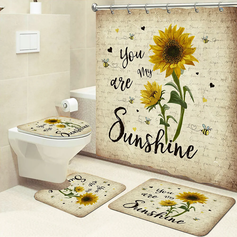 4-Piece Bathroom Mat & Shower Curtain Set 2