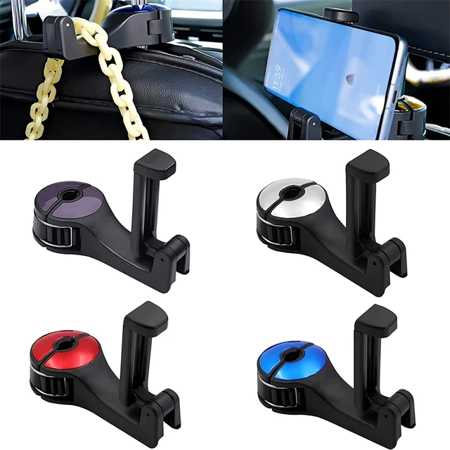 4Pcs Car Seat Hooks with Phone Holder 360° Rotation Universal 2 in 1 Car  Hidden