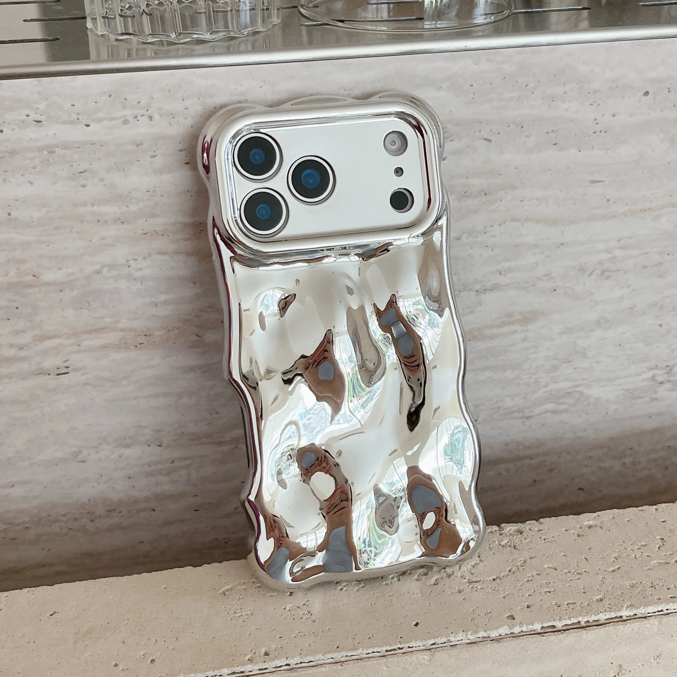 Glitter Glossy 3D Meteorite Wavy Plating Soft Case with Bubble Camera Protection