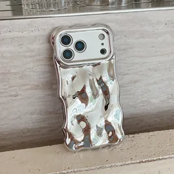 Glitter Glossy 3D Meteorite Wavy Plating Soft Case with Bubble Camera Protection - iPhone 15 (Silver)