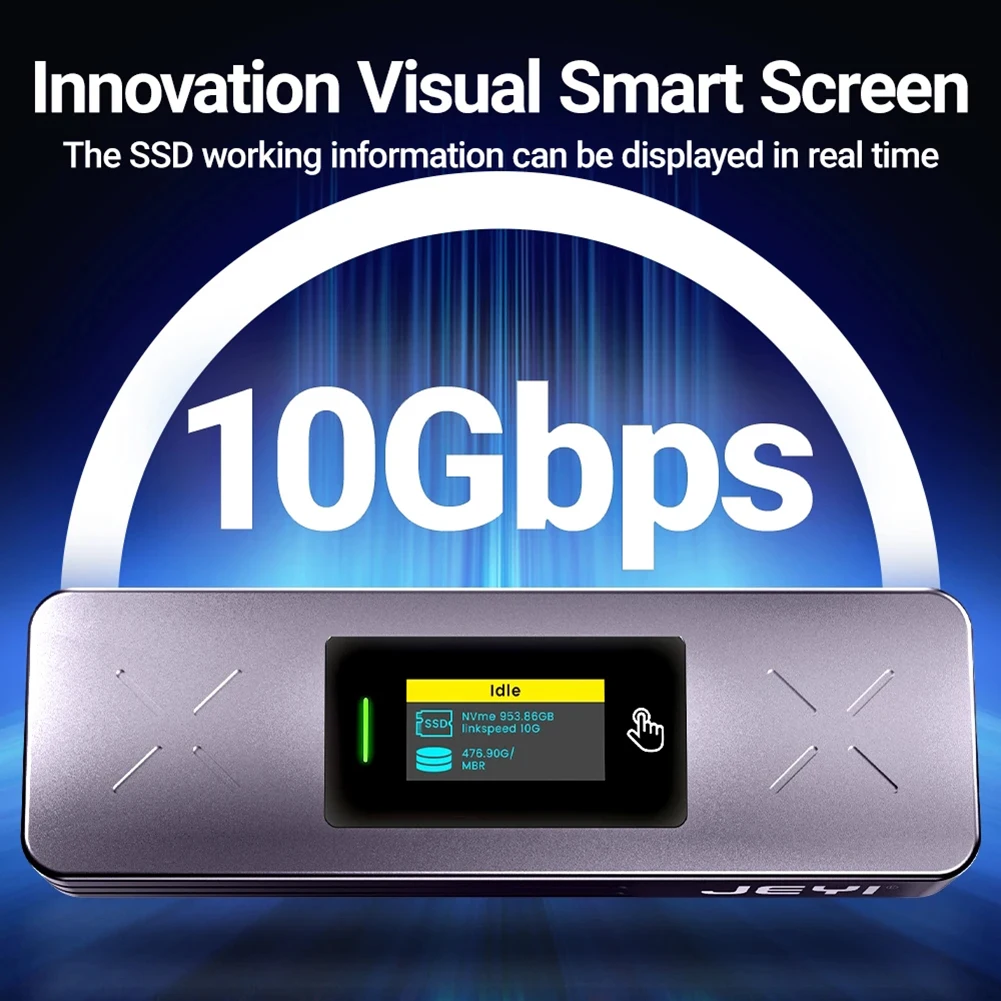 Hard Disk Box With OLED Display Screen Mobile HDD Box M.2 NVMe/SATA Dual Protocol USB3.2 Gen2 Plug and Play for Desktops Laptops