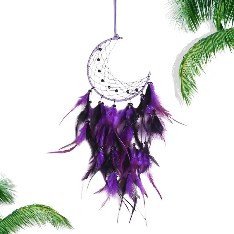 

Dream Catchers Wind Chimes Home Hanging Craft Feather Dream Net Catcher Wall Hanging Ornament Dream Catchers Moon Shape Decor
