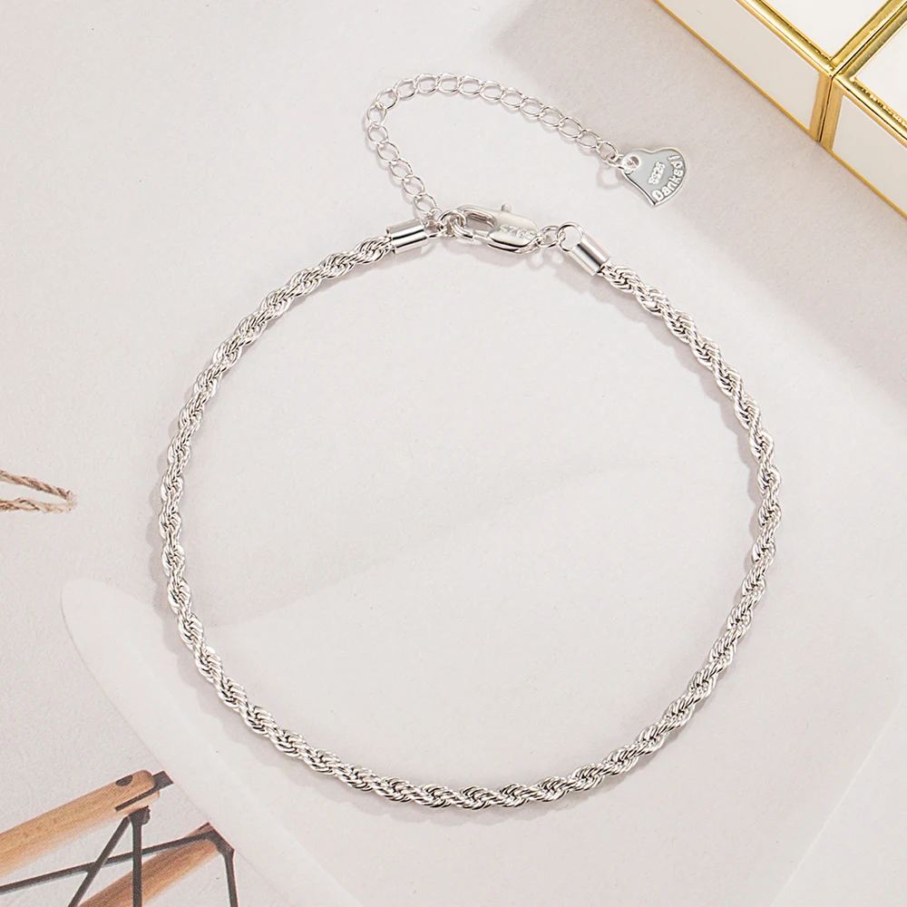 Shining 925 Sterling Silver Chain Anklet for Women Men Fashion Weaving Cross Ankle Bracelet Barefoot Sandals Foot Jewelry Gift 6