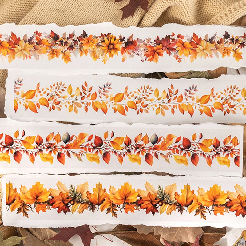 Mr. Paper 가을 가지 잎 테마 pet 테이프, 일기 스크랩북, 전화 케이스 콜라주 스티커 테이프, 4 가지 스타일, 200cm/롤