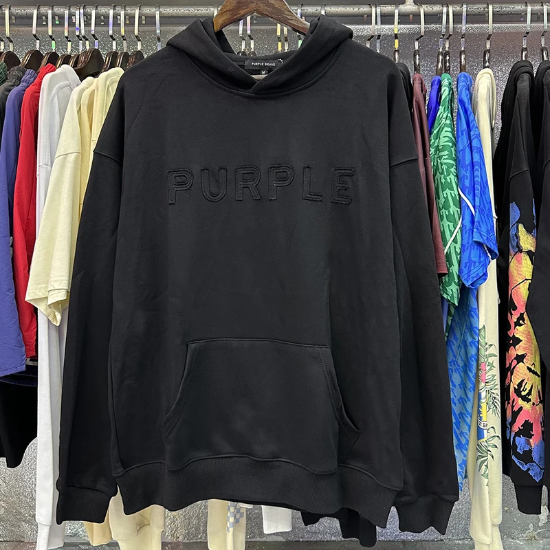 

American Streetwear Niche Design Purple Brand Hooded Sweatshirt Retro Loose Solid Color Hoodie Men Women Couple Casual Pullover