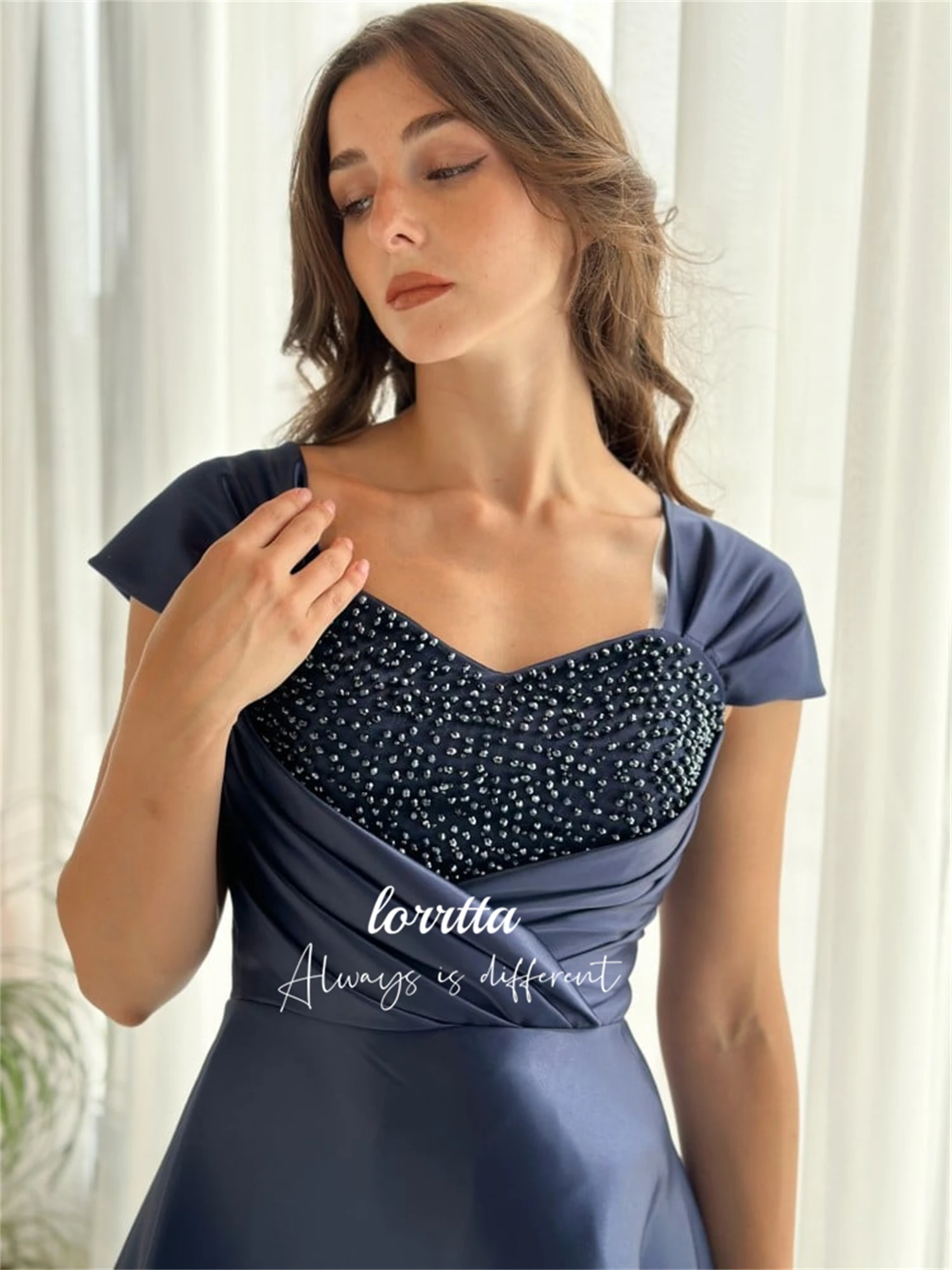 Lorrtta Bead Embroidery Decorative Fabric Satin Grace Mom Dress Line A Robe Soiree De Luxe 2024 Long Evening Dresses Ball Gowns