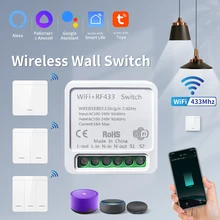 투야 와이파이 스마트 라이트 스위치, 스마트 홈 무선 RF 433mhz 푸시 단추 벽 스위치, 알렉사 구글 홈 앨리스 스마트 라이프 앱