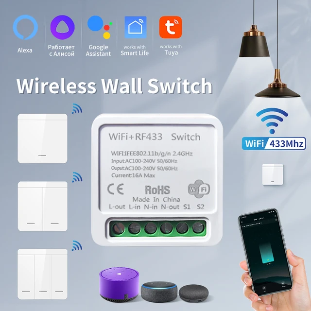 Tuya WiFi สมาร์ทสวิทช์ไฟสมาร์ทไร้สาย RF 433mhz ปุ่มสวิทช์ผนังผ่าน Alexa Google Home Alice Smart Life App 1
