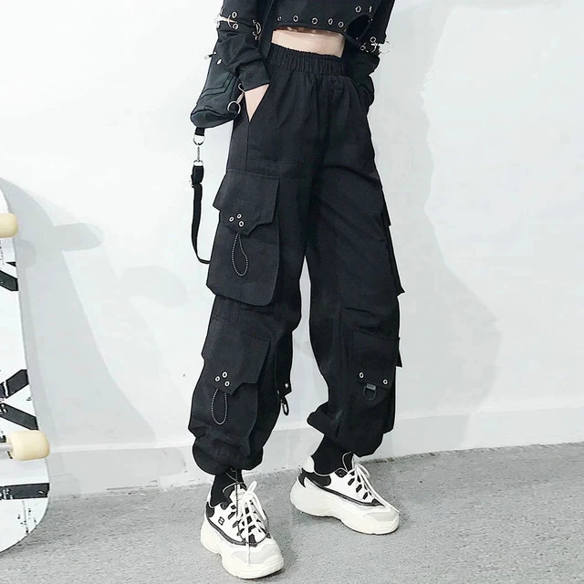 45857-5bb7dc.jpg Women Cargo Pants 2023 Harem Pants Fashion Punk Pockets Jogger Trousers With Chain Harajuku Elastics High Waist Streetwear