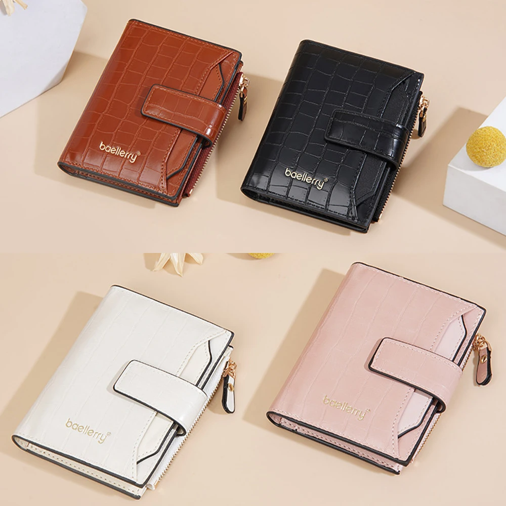 1Pcs Women's Short Zipper Wallet, Thin Card Holder with Pull-Out Id Window, Stylish Ultra-Thin Wallet for Daily Use