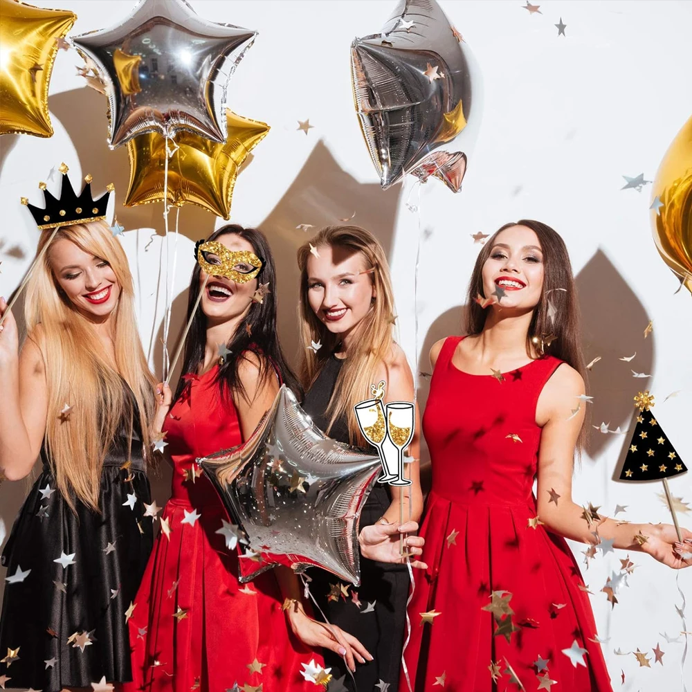 Party Photo Booth Props for Birthday Weddings Graduation Prom New Year Party Supplies Mix of Hats Lipstick Tie Crowns 24 Pieces party photo props