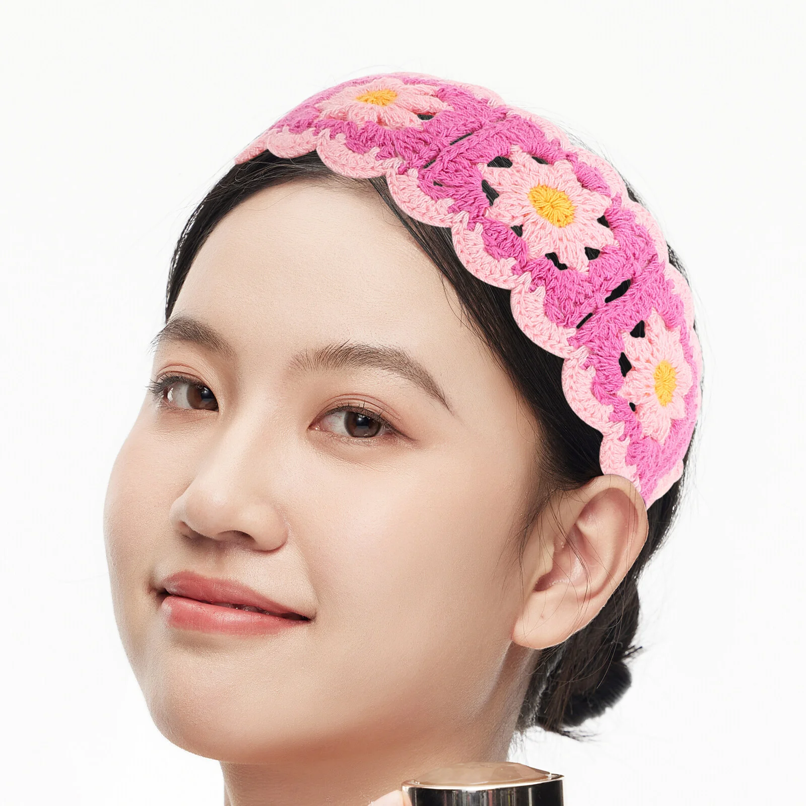 여성용 데이지 머리띠, 크로셰 뜨개질, 해변 액세서리, 작은 화환 머리띠, 원사 미스 터번