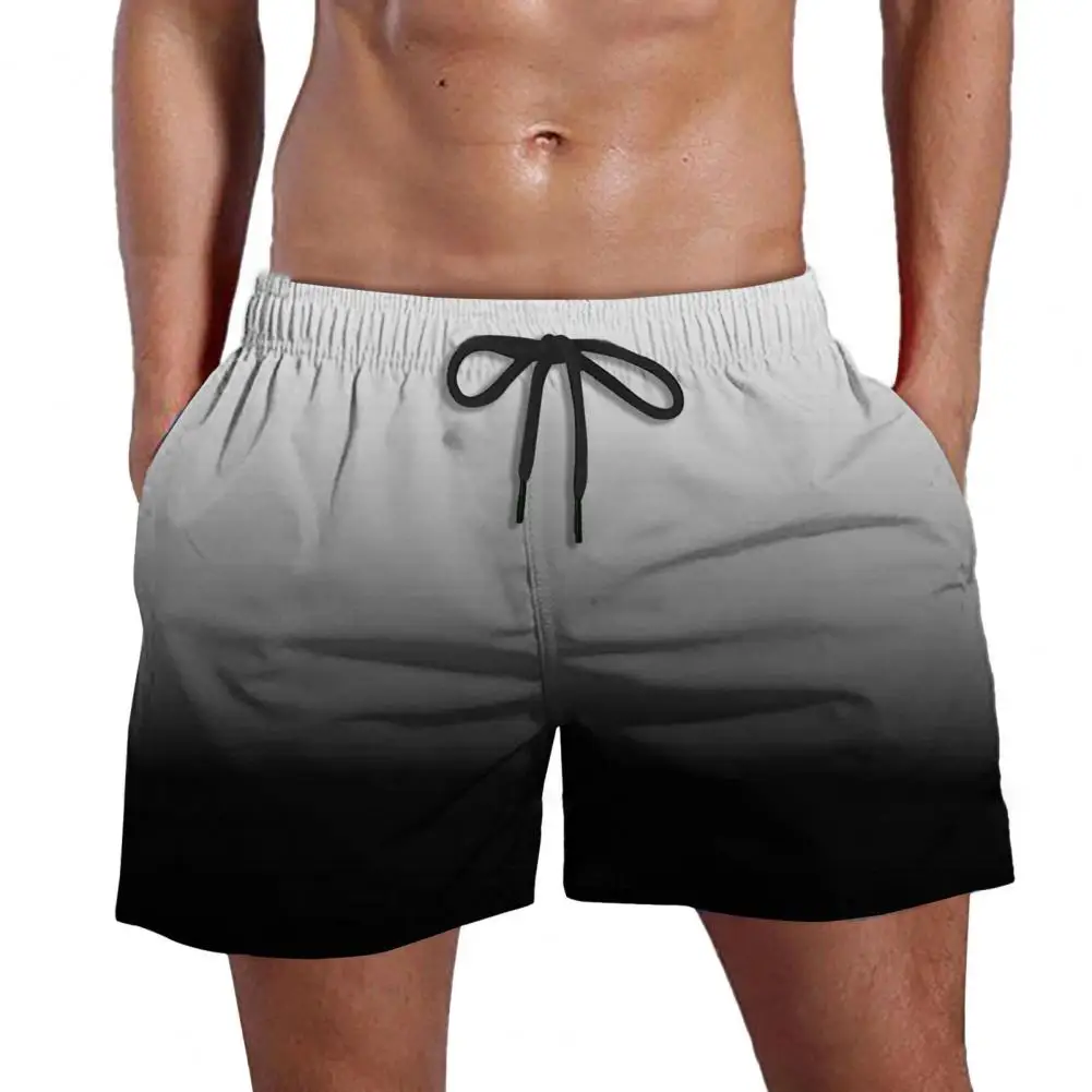 

Lightweight Sports Shorts Men's Quick-dry Beach Shorts with Elastic Drawstring Waist Gradient Color Wide Leg Shorts for Fitness