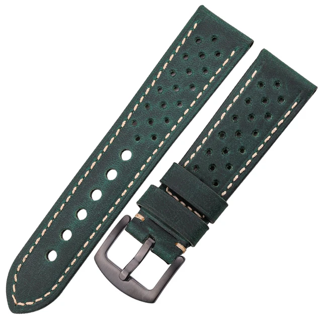 Cowhide Watchbands 20mm 22mm Genuine Leather Vintage Wrist Strap Belt For Samsung Galaxy Watch 46mm Bracelet Dark Green Black