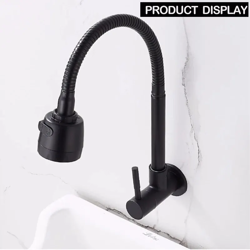 Description Picture 6 of itemBaokemo Kitchen Faucet 304 Stainless Steel Sink Flexible Hose Cold Water Two Modes Tap Sink Wall Mounted Faucet G1/2Inch Thread