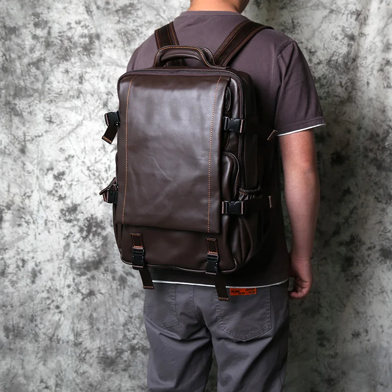 Leather Men's Backpack Top Layer Leather Leisure Business Travel Backpack Large Capacity Computer Bag Women's Schoolbag NZPJ