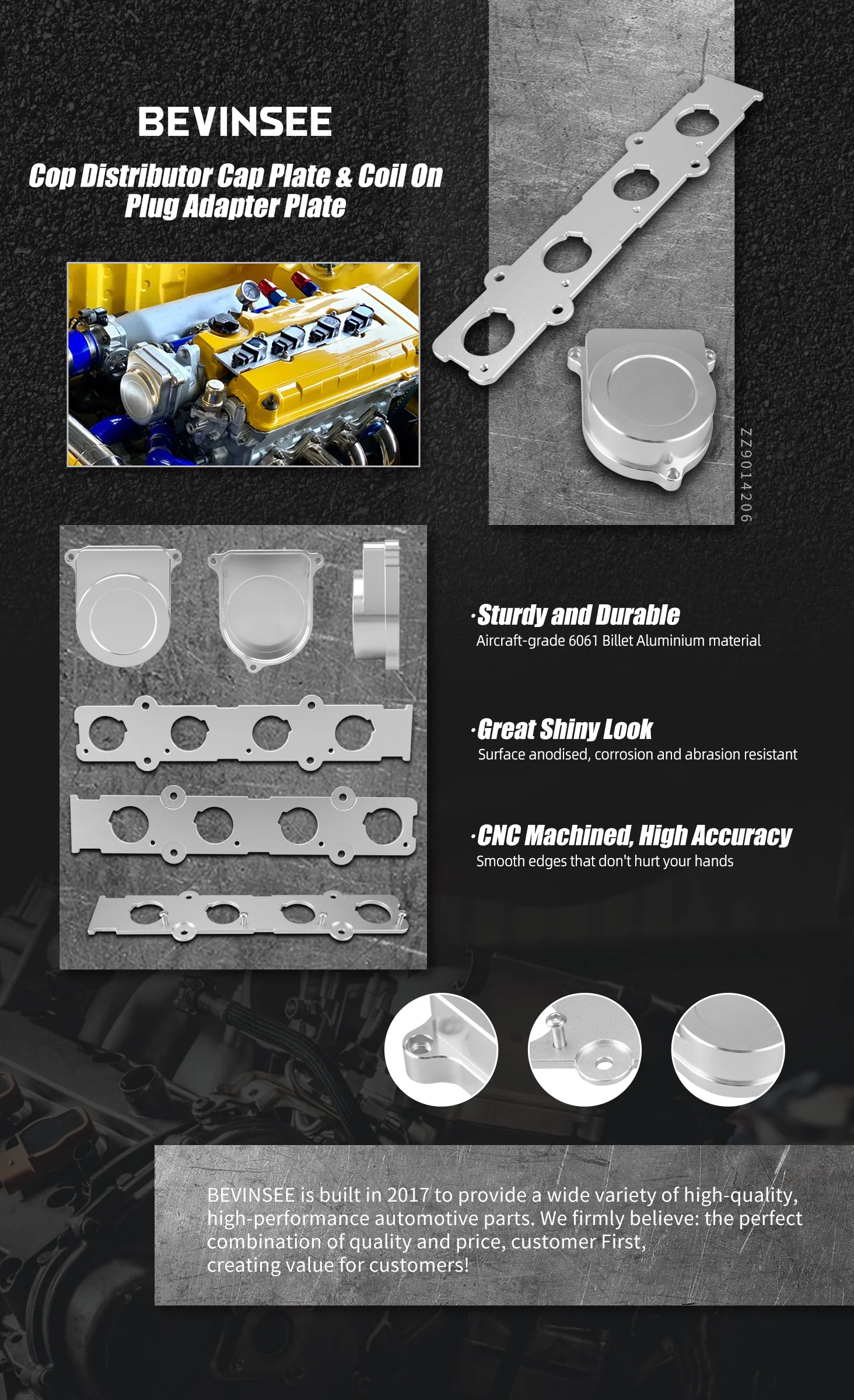 BEVINSEE Spulen-On-Stecker-Adapterplatte und Verteilerkappen-Ersatzset für Honda für Acura B-Serie B16 B18C VTEC-Motoren – Detail 1