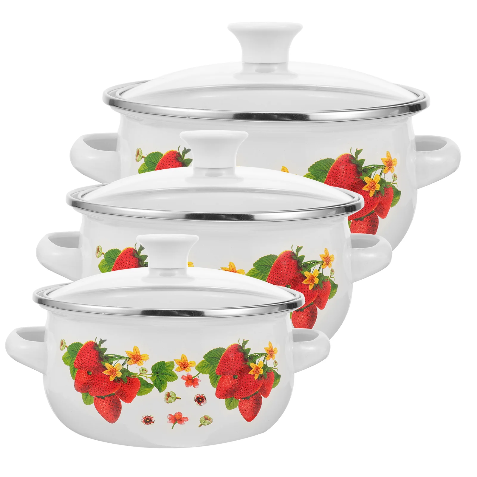 

3 Pcs Mini Pot Heated with Double Handles Stackable Oil Storage Small Kitchen Cooking Enamel for