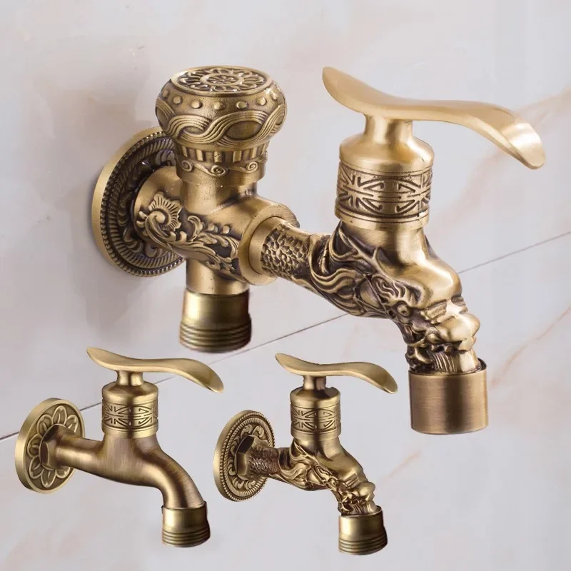 Carved Wall Mount Zinc Alloy Antique Bibcock Garden Wash Basin Faucet Decorative Outdoor Garden Mop Taps garden bibcocks water tap faucet