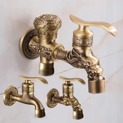Doodii Carved Wall Mount Zinc Alloy Antique Bibcock Garden Wash Basin Faucet Decorative Outdoor Garden Mop Taps Torneira parede