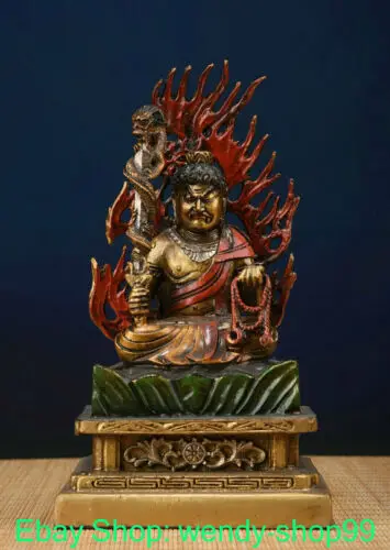 

Old Tibet Pure Brozne Painting Gilt Fudo-Myo-O Achalanatha Buddha Deity Statue