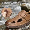 LAORENTOU summer Breathable Middle aged Baotou Hole Shoes Men's Genuine Leather Casual Anti slip Dad Leather Sandals 57513 3