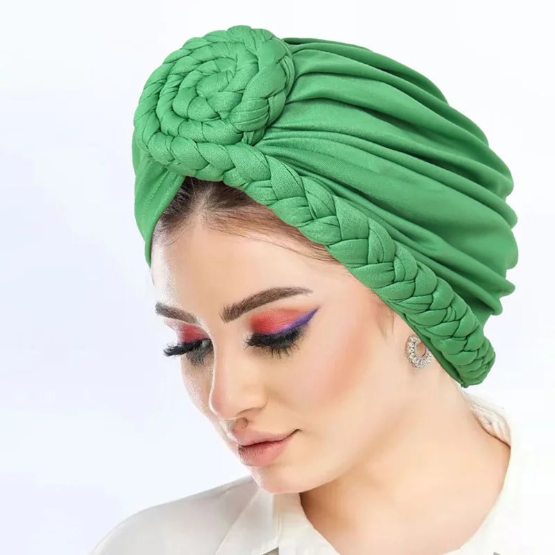 KepaHoo Solid Color Braided Women Hijab Caps Muslim Wrap Head Turban Bonnet Fashion Headdress Islamic Clothing Accessories 4
