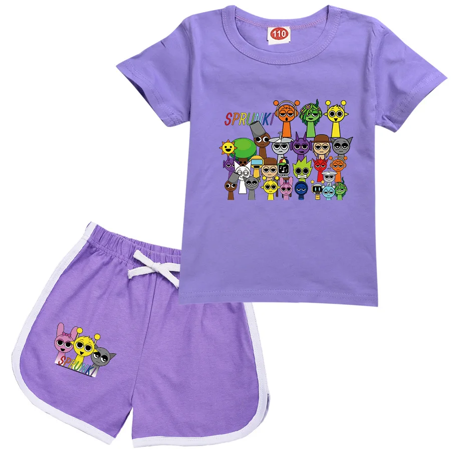 Sprunki Cartoon Clothes for Kids Summer Clothing Set for Boys and Girls Sports Suit T Shirt and Pants Baby Outfits Pajamas Best 3