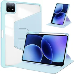 Rotating Tablet Case with Pencil Holder and Acrylic Back for Xiaomi Pad 7 Pro11.2 (Ice blue)
